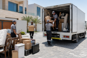 Bulk waste removal team loading large items from a property in Dubai