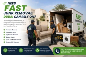 Junk removal crew loading pre-sorted furniture and boxes during a fast collection in Dubai