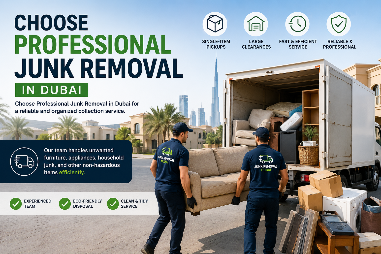 Junk Removal Company Dubai crew loading household junk into a truck